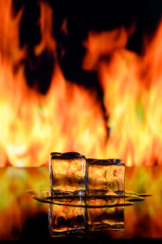 ice cubes on fire background for alcoholic cocktail 5