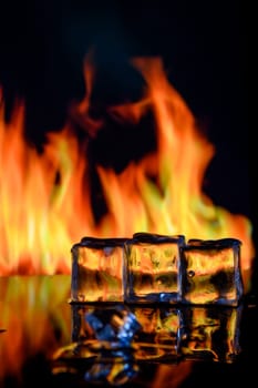 ice cubes on fire background for alcoholic cocktail 6