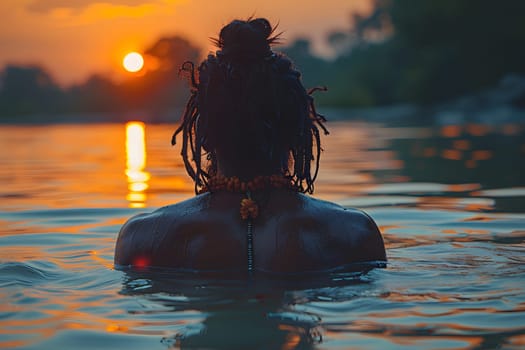 Guru with Dreadlocks Wading in Water