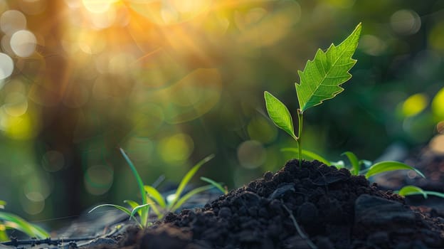 A young plant sprouts from the soil, symbolizing the growth of sustainable investing and green finance initiatives.