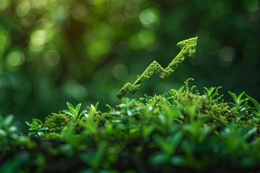 A moss arrow symbolizes the trend of sustainable investing, reflecting the shift towards environmentally responsible investments and green finance.