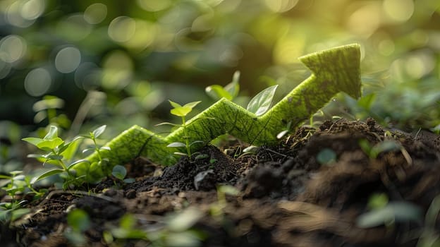 An upward arrow symbolizing the growth of sustainable investments in nature.