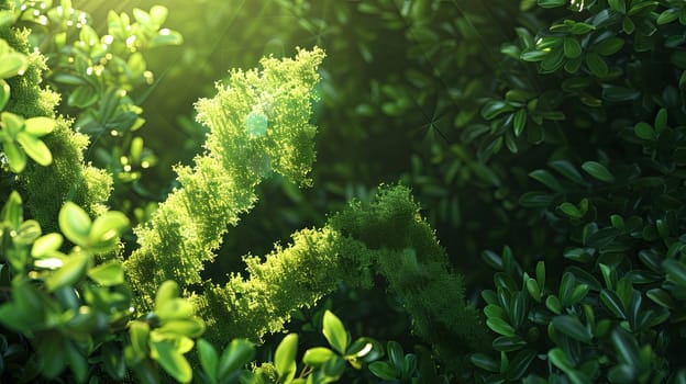 A close-up shot of a green arrow formed by foliage, symbolizing the growth of sustainable investments and ecological practices.