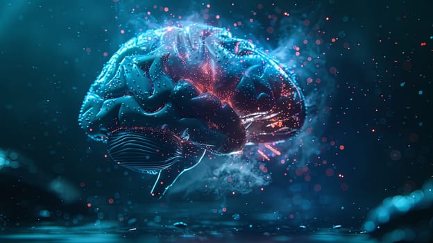 Abstract visualization depicting a human brain fused with digital elements, symbolizing the integration of human intelligence and AI.