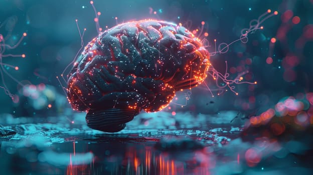 Artistic design showing the fusion of human brain and digital technology, symbolizing the blend of human intelligence with artificial intelligence.