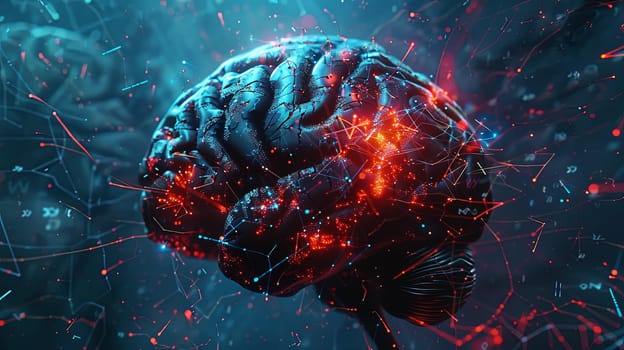 An abstract visualization of a human brain integrated with digital elements and neural networks, symbolizing the fusion of human intelligence and AI.