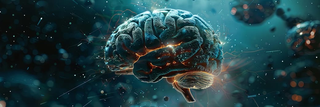 A futuristic, abstract illustration depicting a human brain connected with digital elements and neural networks, symbolizing the convergence of human intelligence and AI.