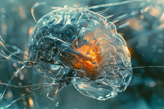 A 3D rendering of a human brain intertwined with digital elements and neural networks, symbolizing the convergence of human intellect and artificial intelligence.