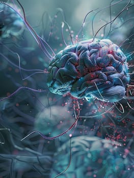 A digital illustration depicting a human brain intertwined with intricate neural networks, symbolizing the convergence of human intelligence and artificial intelligence.