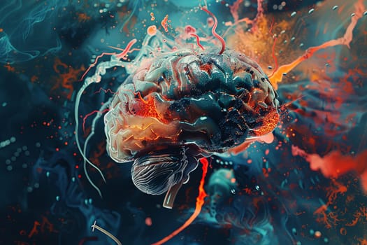 An abstract visualization of a human brain intertwined with digital elements and neural networks, symbolizing the convergence of human intelligence and AI.