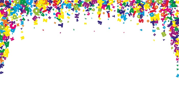 Falling letters of English language. Colorful childish flying characters of Latin alphabet. Foreign languages study concept. Back to school banner .