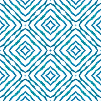 Ethnic hand painted pattern. Blue appealing boho chic summer design. Textile ready graceful print, swimwear fabric, wallpaper, wrapping. Watercolor summer ethnic border pattern.
