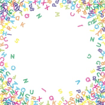 Concept of school background. Colorful childish falling letters of English language. Foreign languages study concept. Back to school banner .