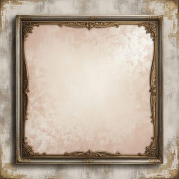 Vintage antique gold frame with wear and imperfections for photos and text . Colored background in Victorian style .