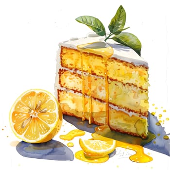 A slice of cake served on a rectangular plate with a slice of tangy Rangpur lemon as garnish. The citrus fruit adds a refreshing touch to the dessert