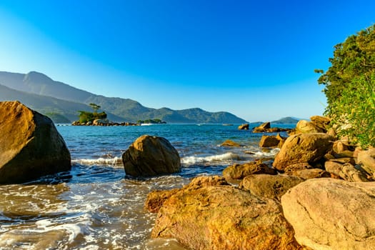 Rocks on Castelhanos Beach on the island of Ilhabela in Sao Paulo  coast