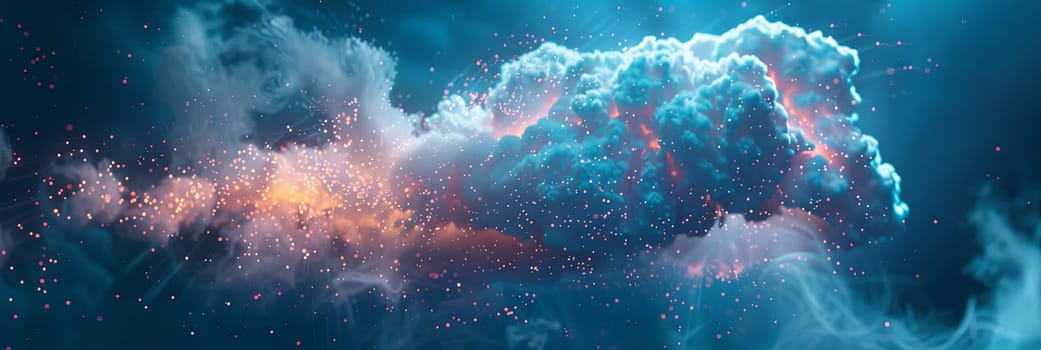 An abstract visualization of cloud computing, with digital elements representing data processing and AI operations in the cloud.