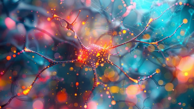 A colorful, abstract illustration depicting a neural network, showcasing its complex structure and interconnected nodes.