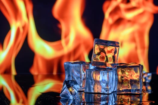 Burning ice cubes on black background 7