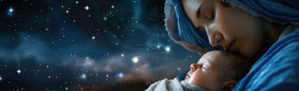 Mother and baby under the stars love, connection, and wonder in the night sky