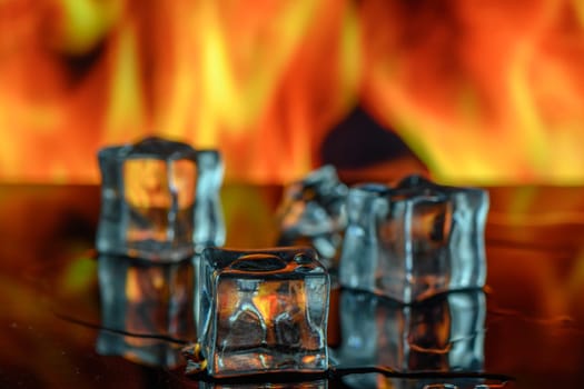 Ice melting with flames on background. 6