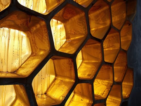 Close up of a vibrant honeycomb glass art inspired by nature and beauty