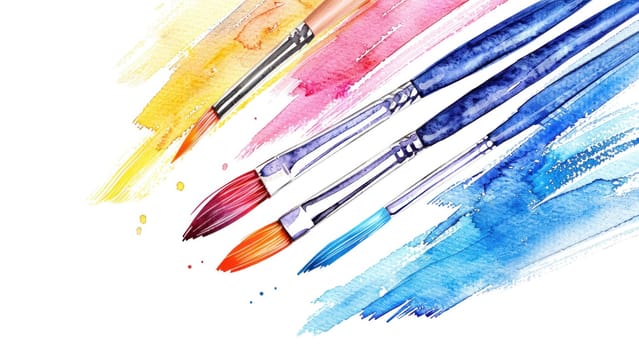 Watercolor brushes set on clean white background for creative art projects and illustration inspirations