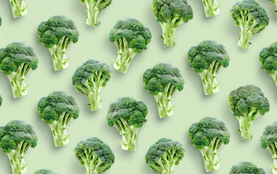 Arrangement of lush green broccoli heads on vibrant background for healthy eating concept