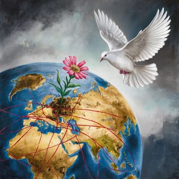 The dove of peace flies over the earth. High quality photo