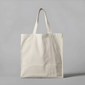 A white tote bag made of composite material sits elegantly on a gray surface, showcasing a fashion design in an electric blue and beige color palette