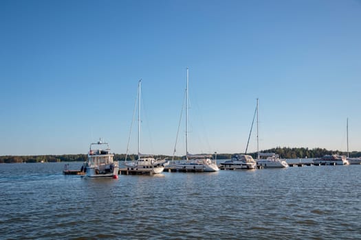 Espoo/ Finland - JUNE 04, 2024: Beautiful view on Suomenoja marina sea port in Finland