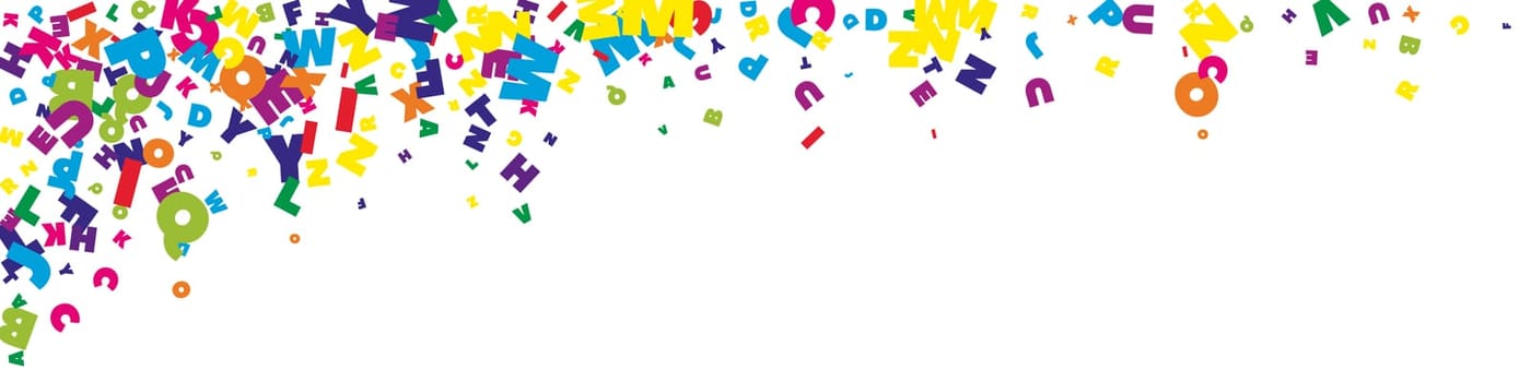 Falling letters of English language. Colorful childish flying characters of Latin alphabet. Foreign languages study concept. Back to school banner .
