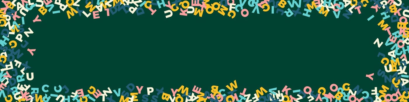 Falling letters of English language. Colorful childish flying characters of Latin alphabet. Foreign languages study concept. Back to school banner .