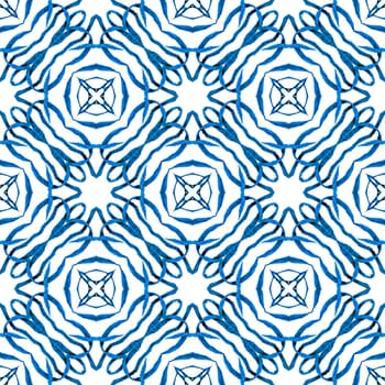 Watercolor summer ethnic border pattern. Blue indelible boho chic summer design. Textile ready vibrant print, swimwear fabric, wallpaper, wrapping. Ethnic hand painted pattern.