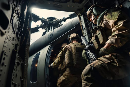 soldiers entering a military helicopter close-up