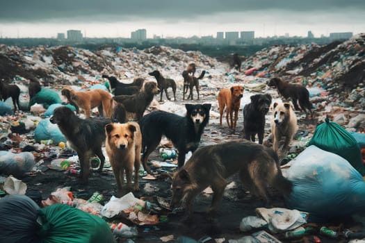 wild roaming dogs scavenging on an urban landfill.