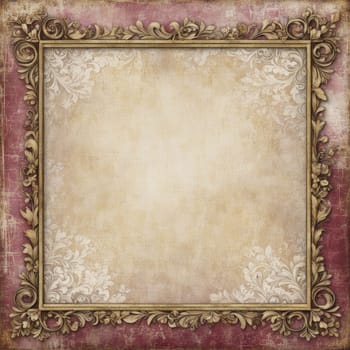 Vintage antique gold frame with wear and imperfections for photos and text . Colored background in Victorian style .