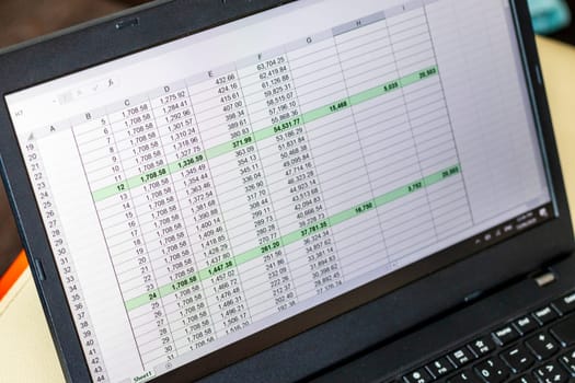 Shot of an excel sheet on computer screen showing bank loan amortization table.