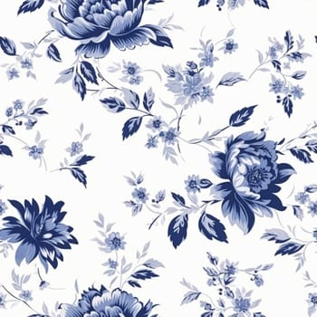 Seamless floral pattern, tileable blue and white country style print with flowers for wallpaper, wrapping paper, scrapbook, fabric and product design, post-processed, generative ai