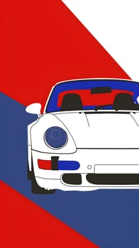 A white car with Automotive lighting is cruising on a red, white and blue background, showcasing its sleek design and striking Automotive wheel system