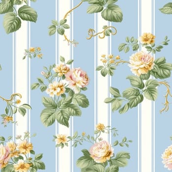 Seamless pattern, tileable English country style blue striped floral print for wallpaper, wrapping paper, scrapbook, fabric and product design idea
