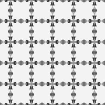 Tiled watercolor background. Black and white fancy boho chic summer design. Textile ready impressive print, swimwear fabric, wallpaper, wrapping. Hand painted tiled watercolor border.