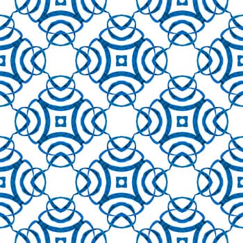 Ethnic hand painted pattern. Blue glamorous boho chic summer design. Watercolor summer ethnic border pattern. Textile ready favorable print, swimwear fabric, wallpaper, wrapping.