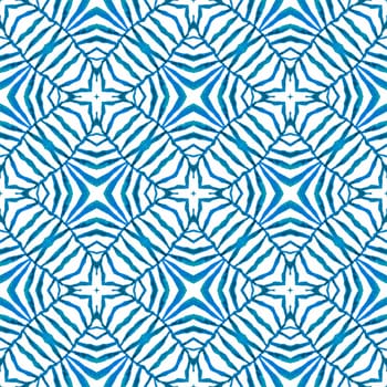 Textile ready curious print, swimwear fabric, wallpaper, wrapping. Blue attractive boho chic summer design. Hand drawn green mosaic seamless border. Mosaic seamless pattern.