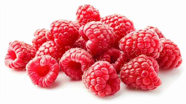Beautiful raspberries isolated on white background, fresh raspberry farm market product
