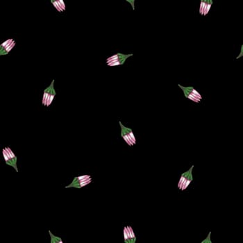 Chrysanthemum Flower Seamless Pattern. Hand Drawn Floral Digital Paper on Black Background.