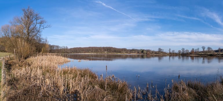 Panoramic image of Rodder lake, Eifel, Rhineland-Palatinate, Germany