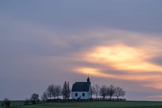 Panoramic image of Holy Cross Chapel in Mertloch, Eifel, Rhineland-Palatinate, Germany