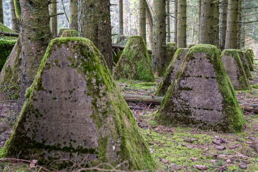 Dragon teeth, relicts of Second World War on Western Germany, Westwall close to Hellenthal, Eifel, North Rhine Westphalia, Germany