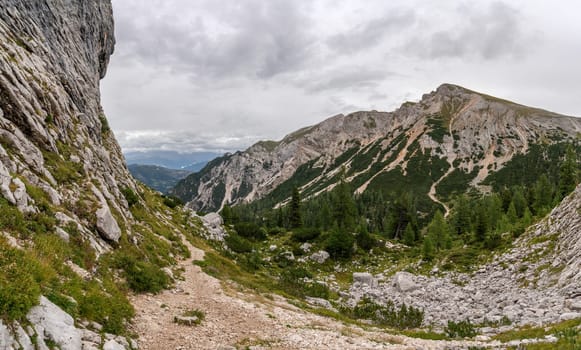 Panoramic image of landscape in South Tirol with famous Prags valley, Italy, Europe